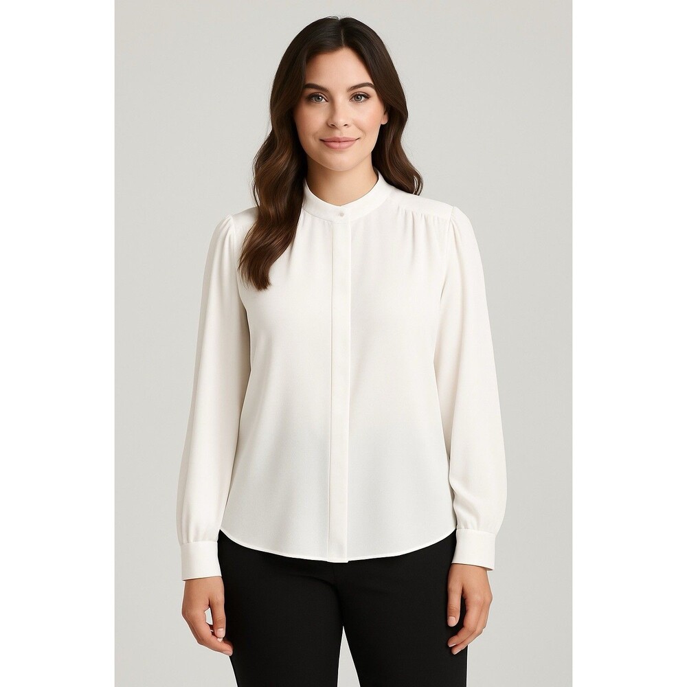 Banana Republic Ivory Blouse Minimalist Sheer Crepe Drape Officewear Buttons M